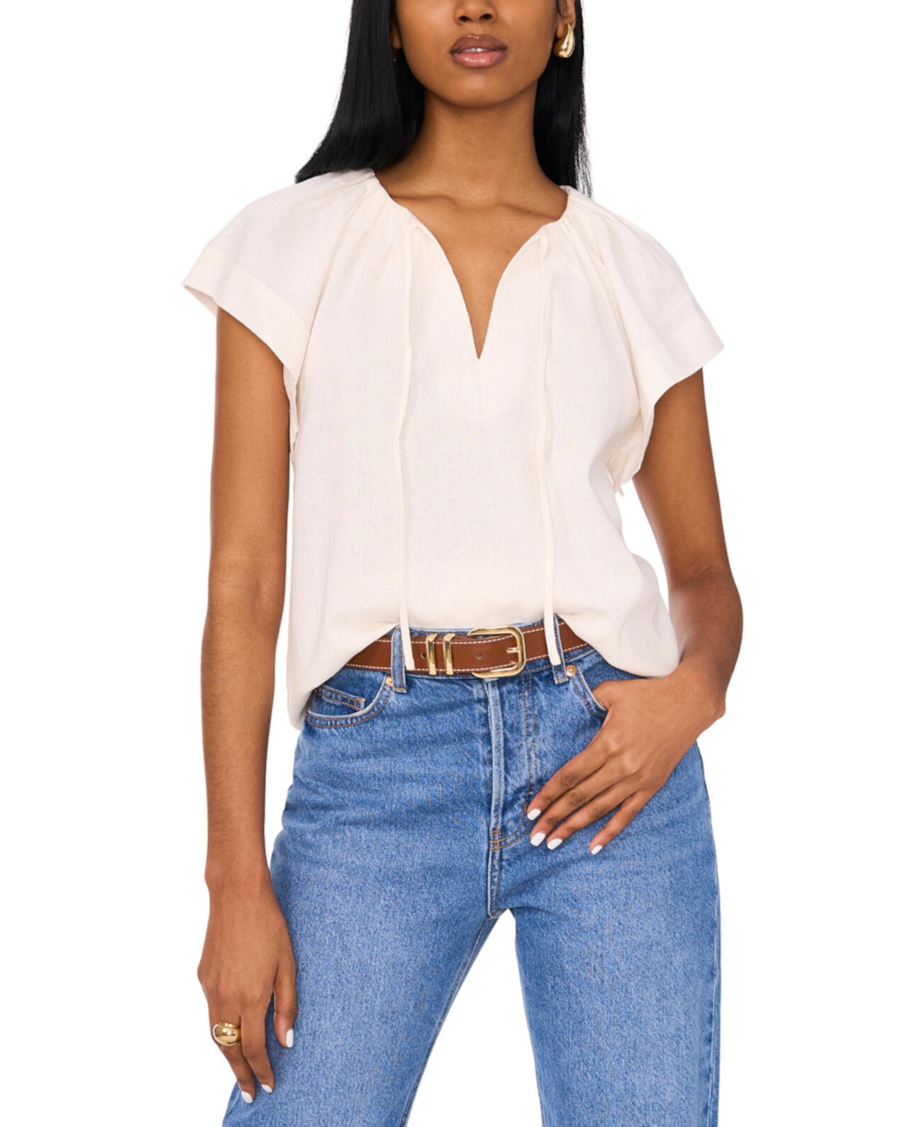 Women's Split-Neck Flutter Sleeve Top 1.STATE