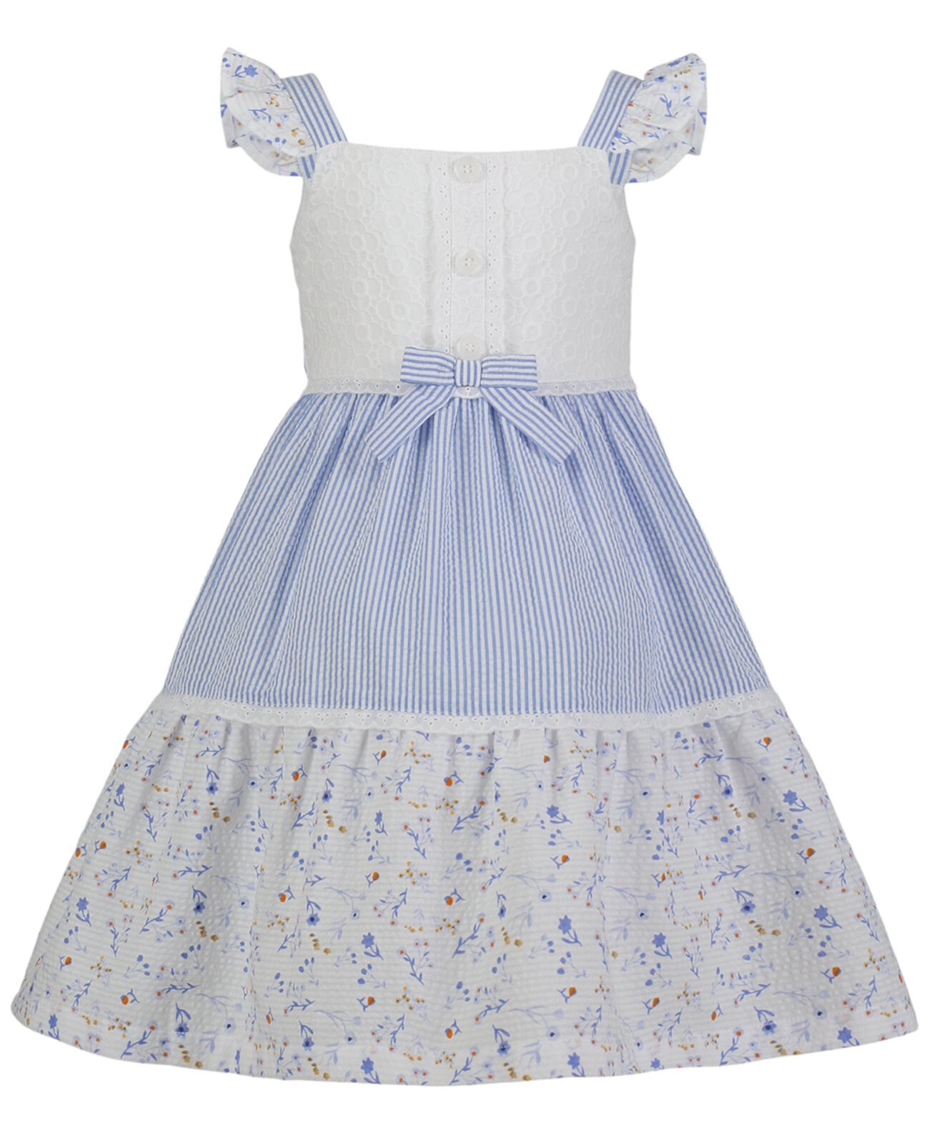 Little & Toddler Girls Seersucker Eyelet Tiered A-Line Dress Blueberi Boulevard