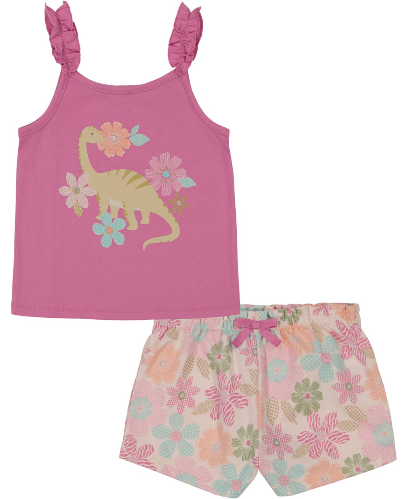 Little Girls Dinosaur Tank Top & Floral French Terry Shorts, 2 piece set Kids Headquarters