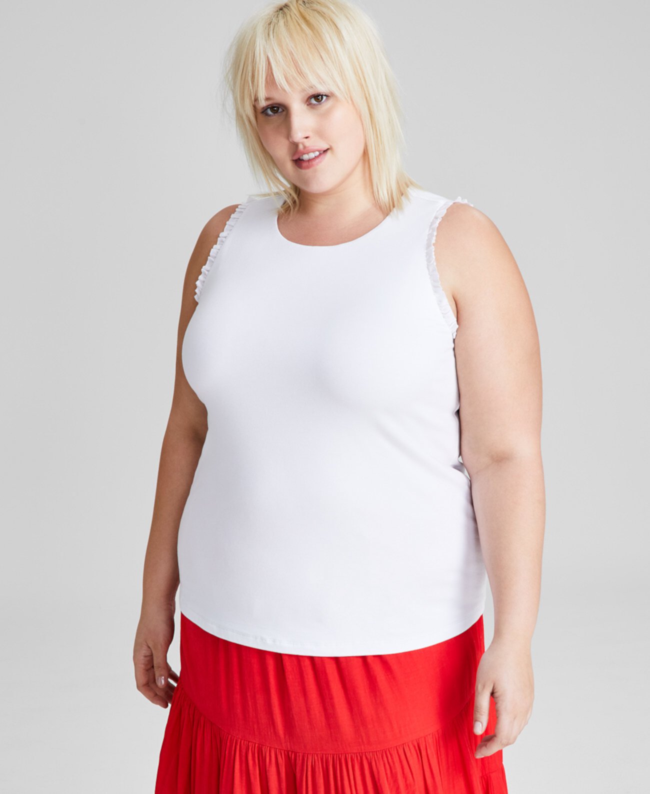 Plus Size Ruffle-Trim Tank Top, Created for Macy's And Now This