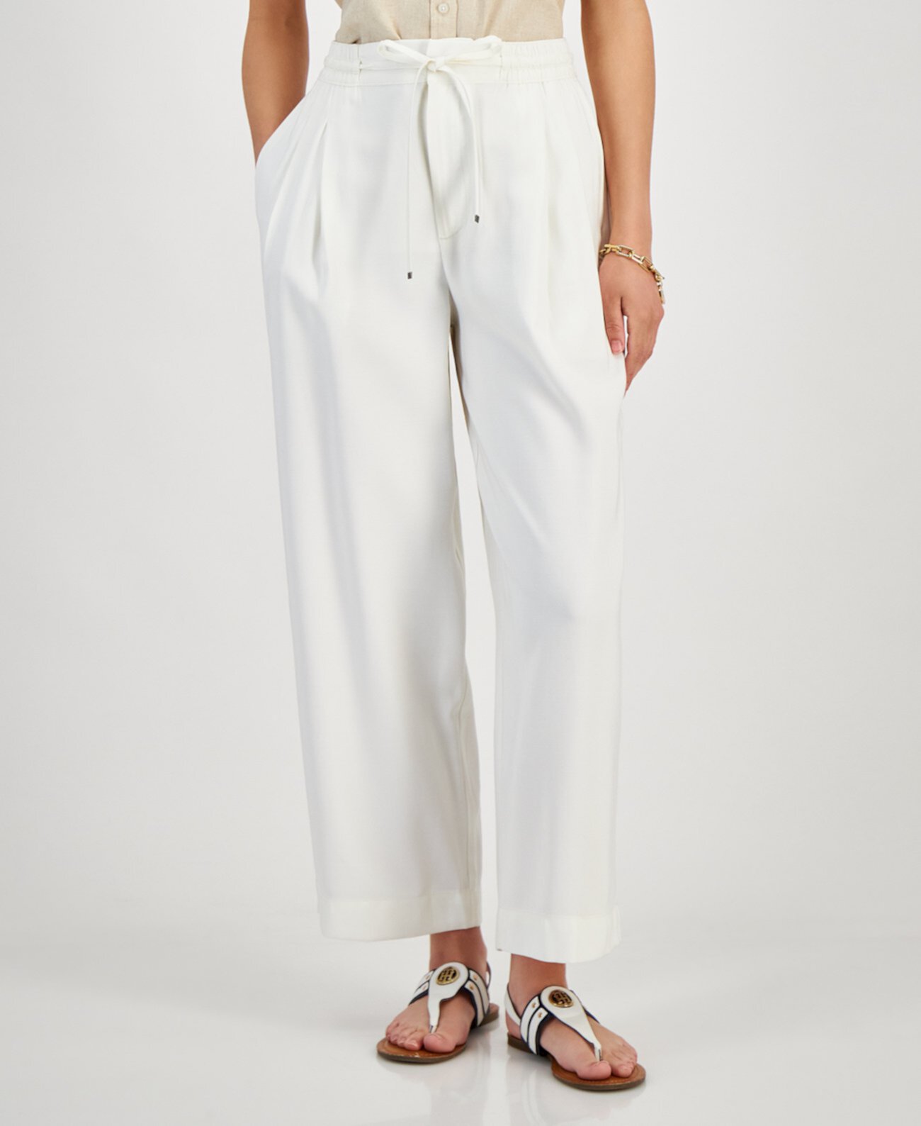 Women's Belted Pleated-Front Ankle Pants Tommy Hilfiger