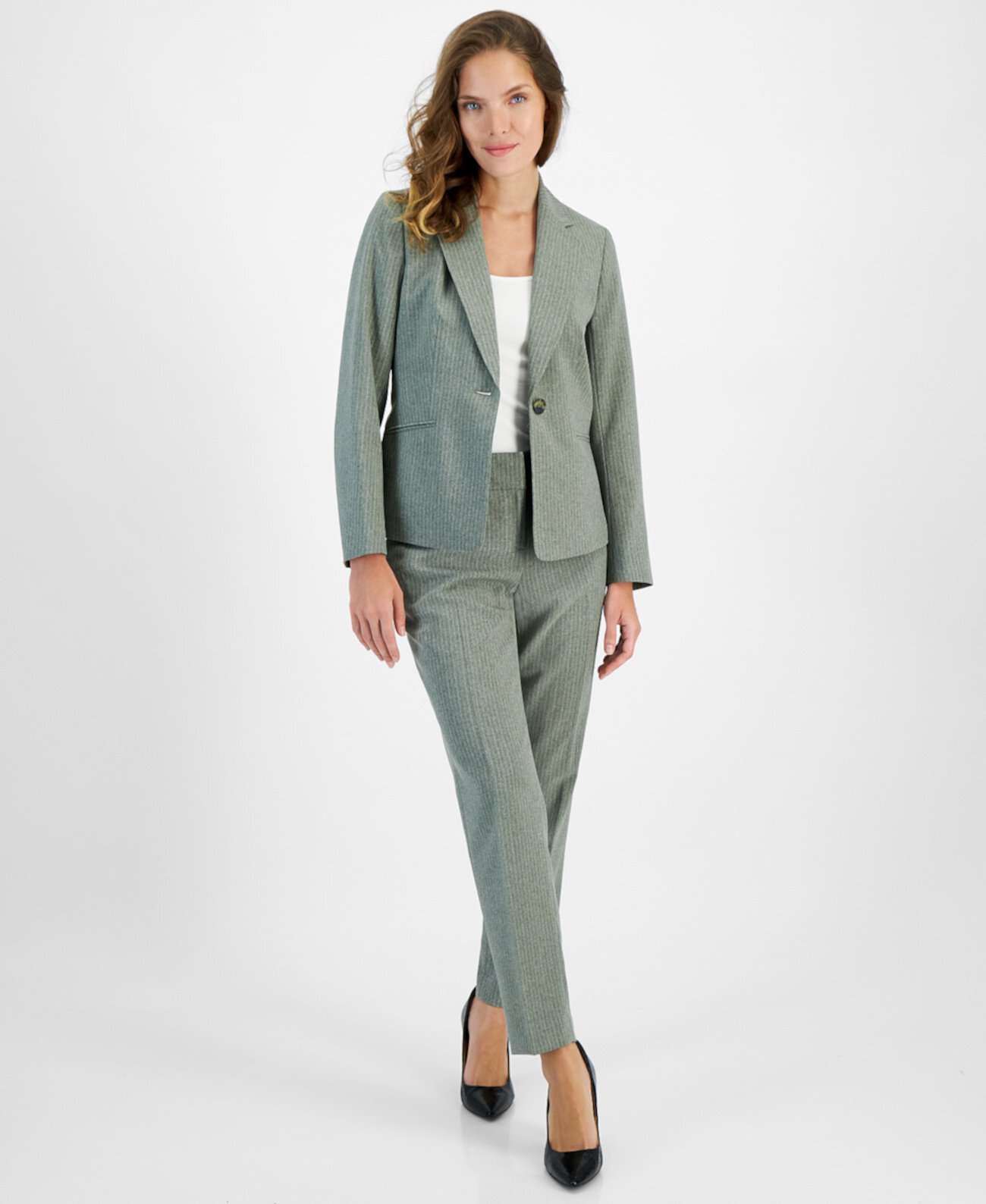 Pinstripe One-Button Jacket & Slim-Fit Pantsuit, Petite & Regular Le Suit