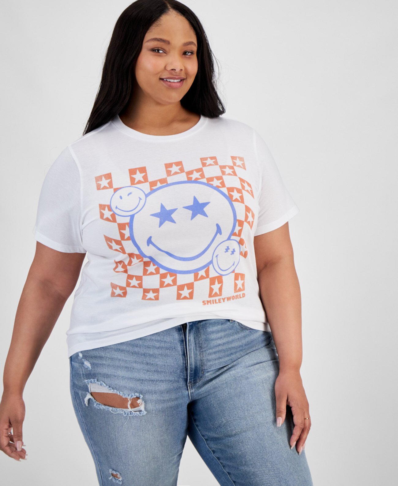 Trendy Plus Size Smiley Graphic T-Shirt Grayson Threads, The Label