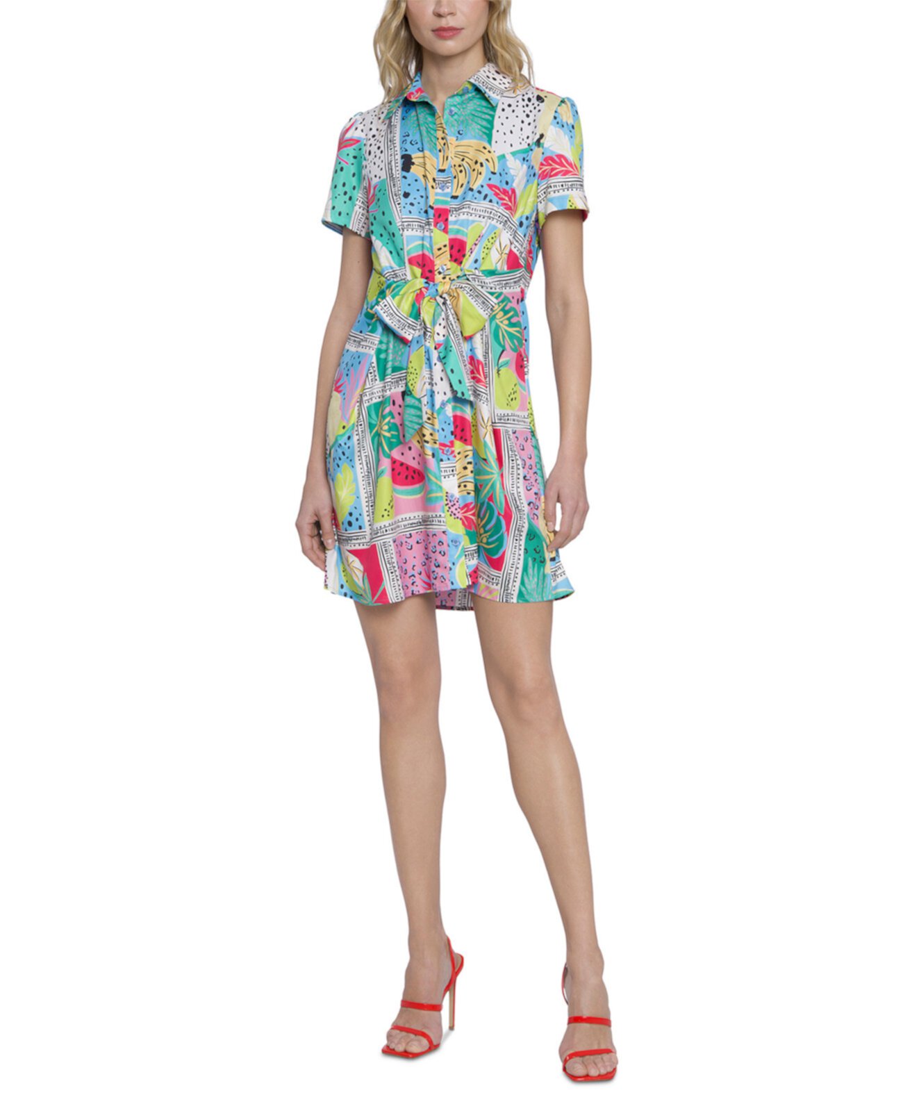 Women's Printed Tie-Waist Shirt Dress Donna Morgan