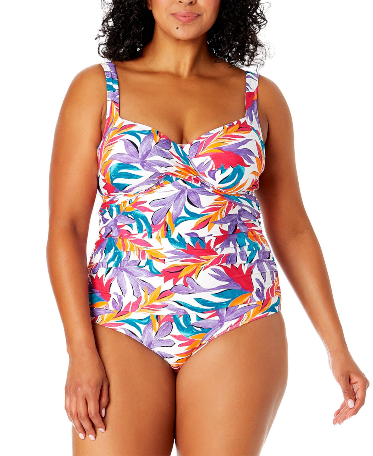 Plus Size Printed Shirred One-Piece Swimsuit Anne Cole