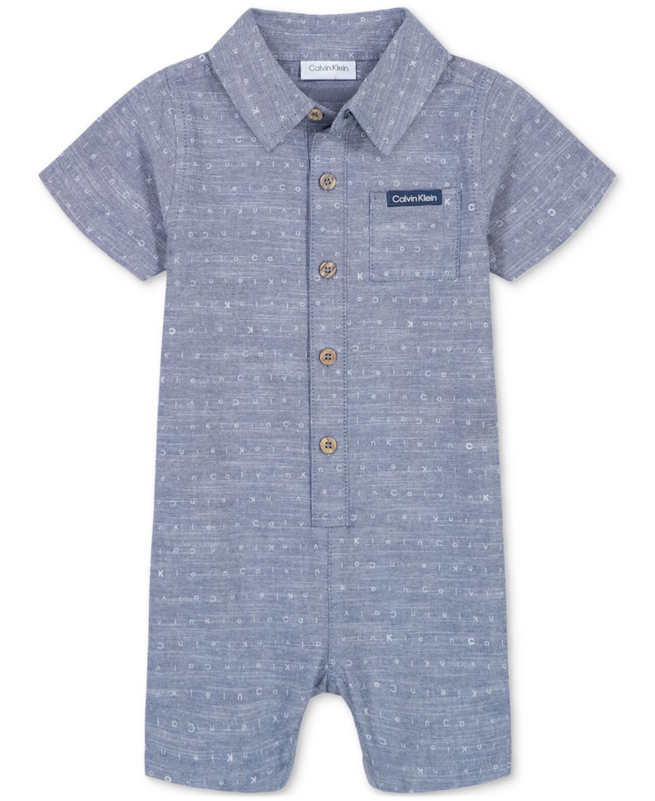 Ромпер Calvin Klein Для мальчиков Baby Boys Cotton Printed Chambray Short-Sleeve Romper Calvin Klein