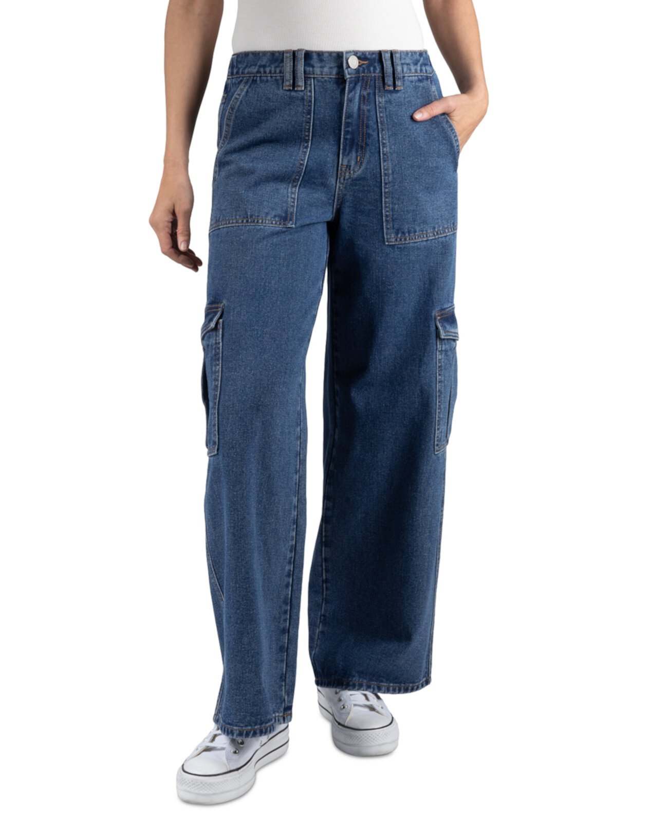 Juniors' High-Rise Wide-Leg Cargo Jeans Indigo Rein
