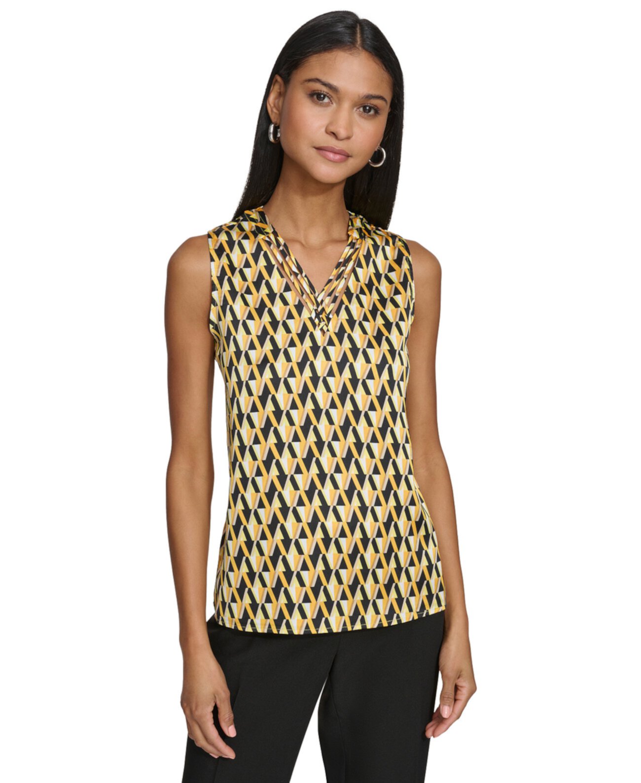 Women's Geo-Print Strappy-Neck Sleeveless Top Karl Lagerfeld Paris