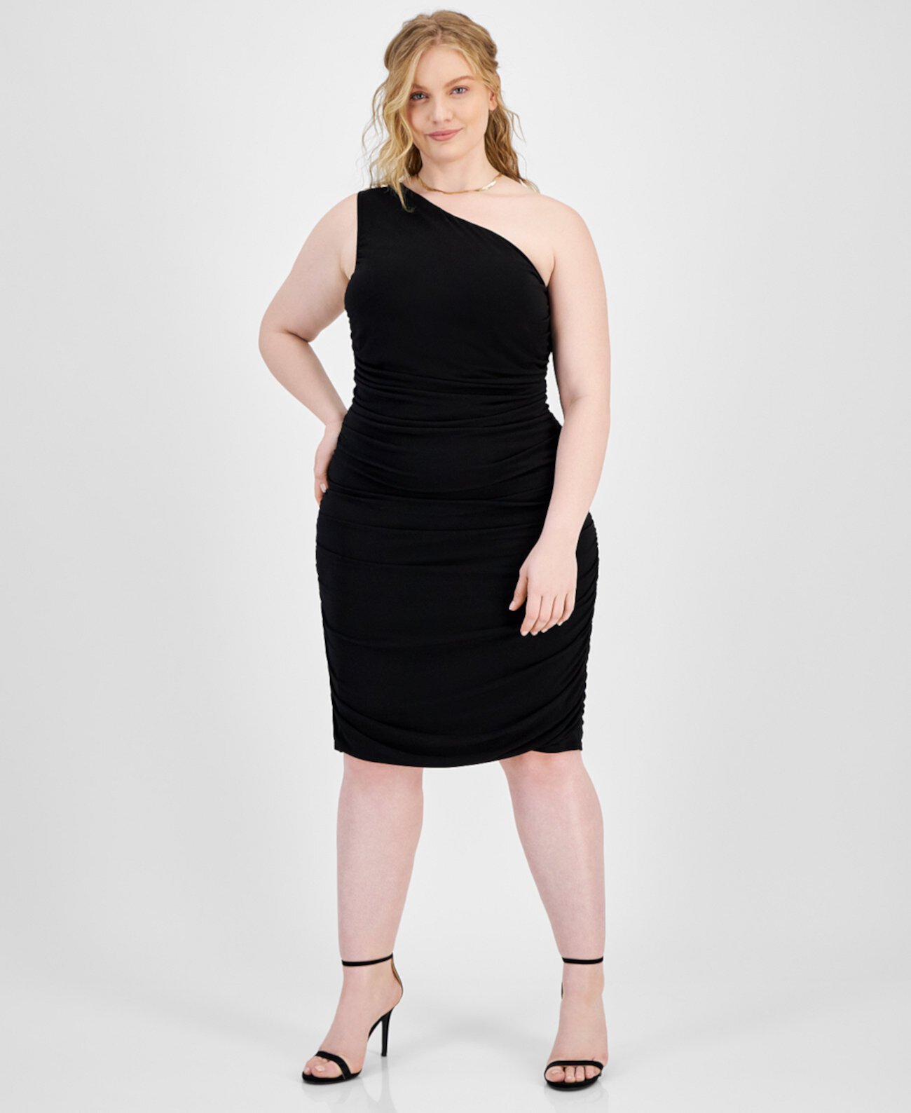 Trendy Plus Size One-Shoulder Ruched Dress Emerald Sundae