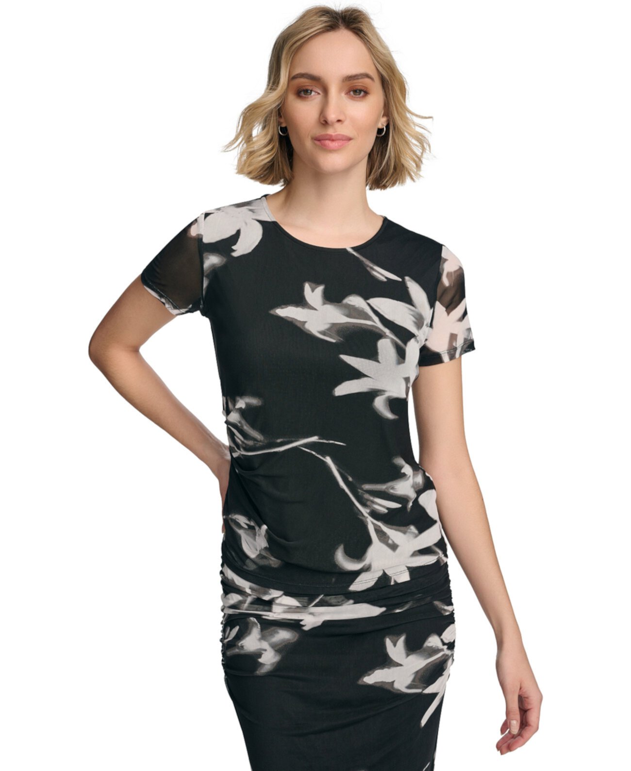 Women's Short Sleeve Floral-Print Top Calvin Klein