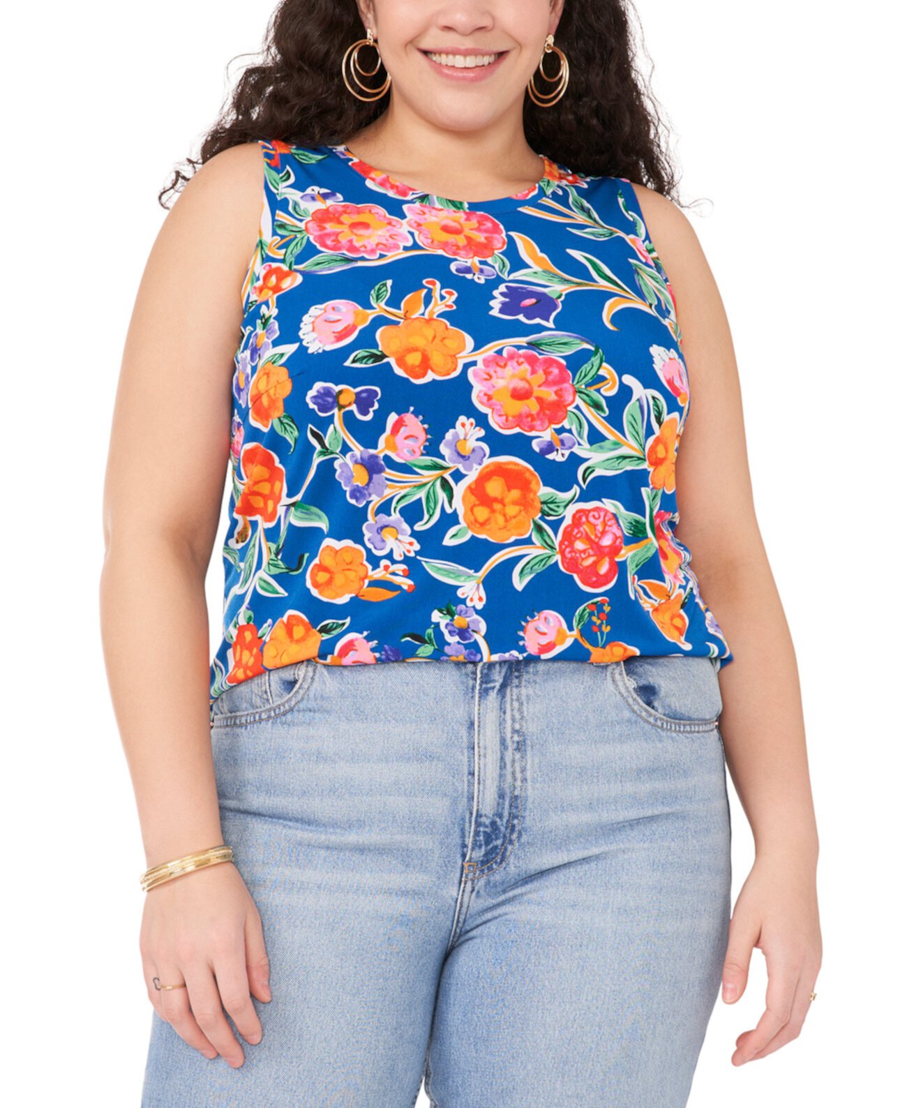 Plus Size Floral Print Slit Back Tank Top Vince Camuto