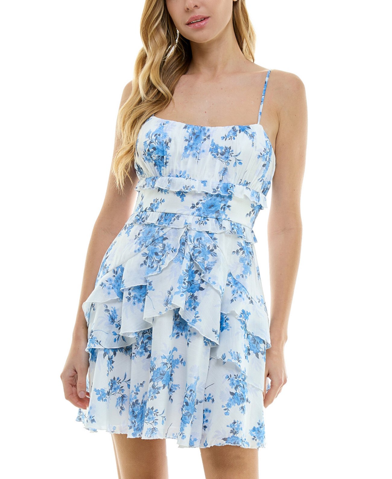 Juniors' Floral Print Ruffled Sleeveless Fit & Flare Dress City Studios