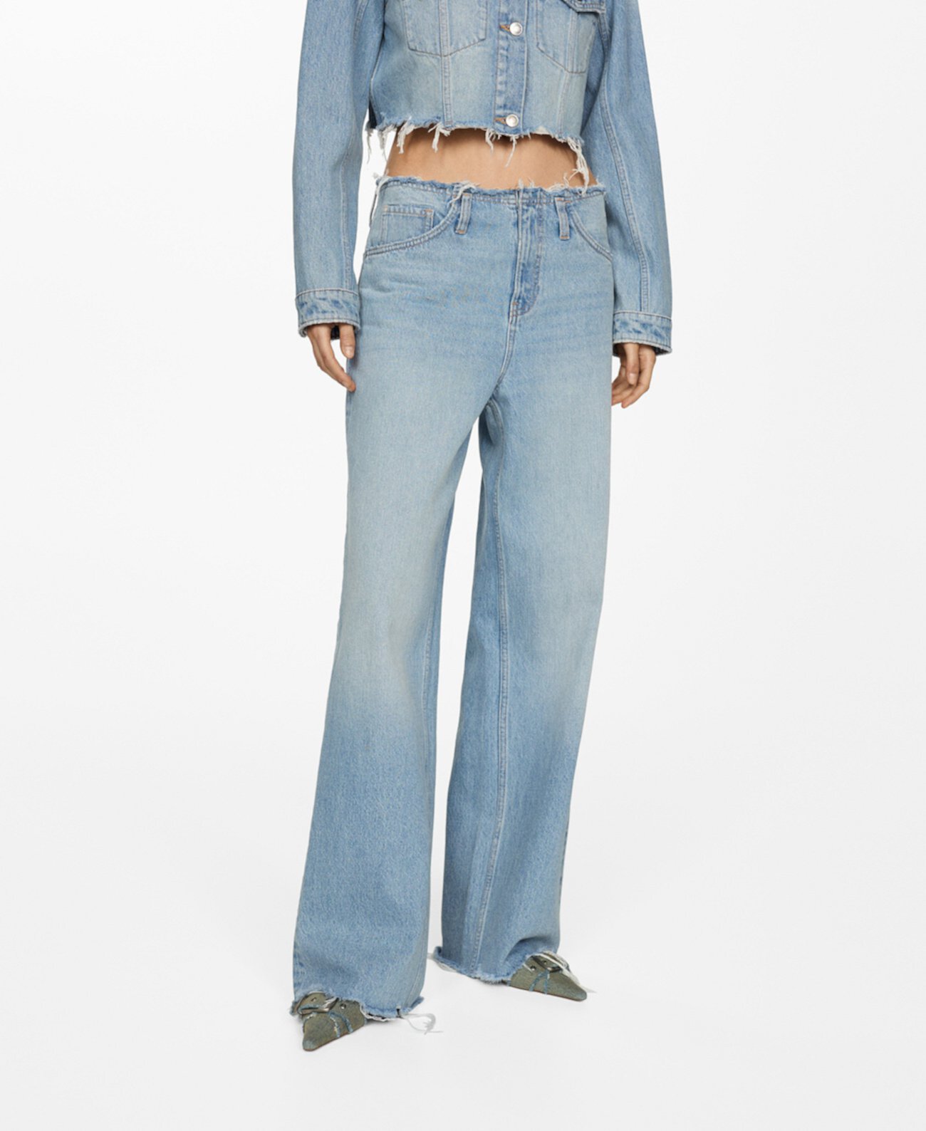 Women's Frayed Ends Detail Wideleg Jeans MANGO