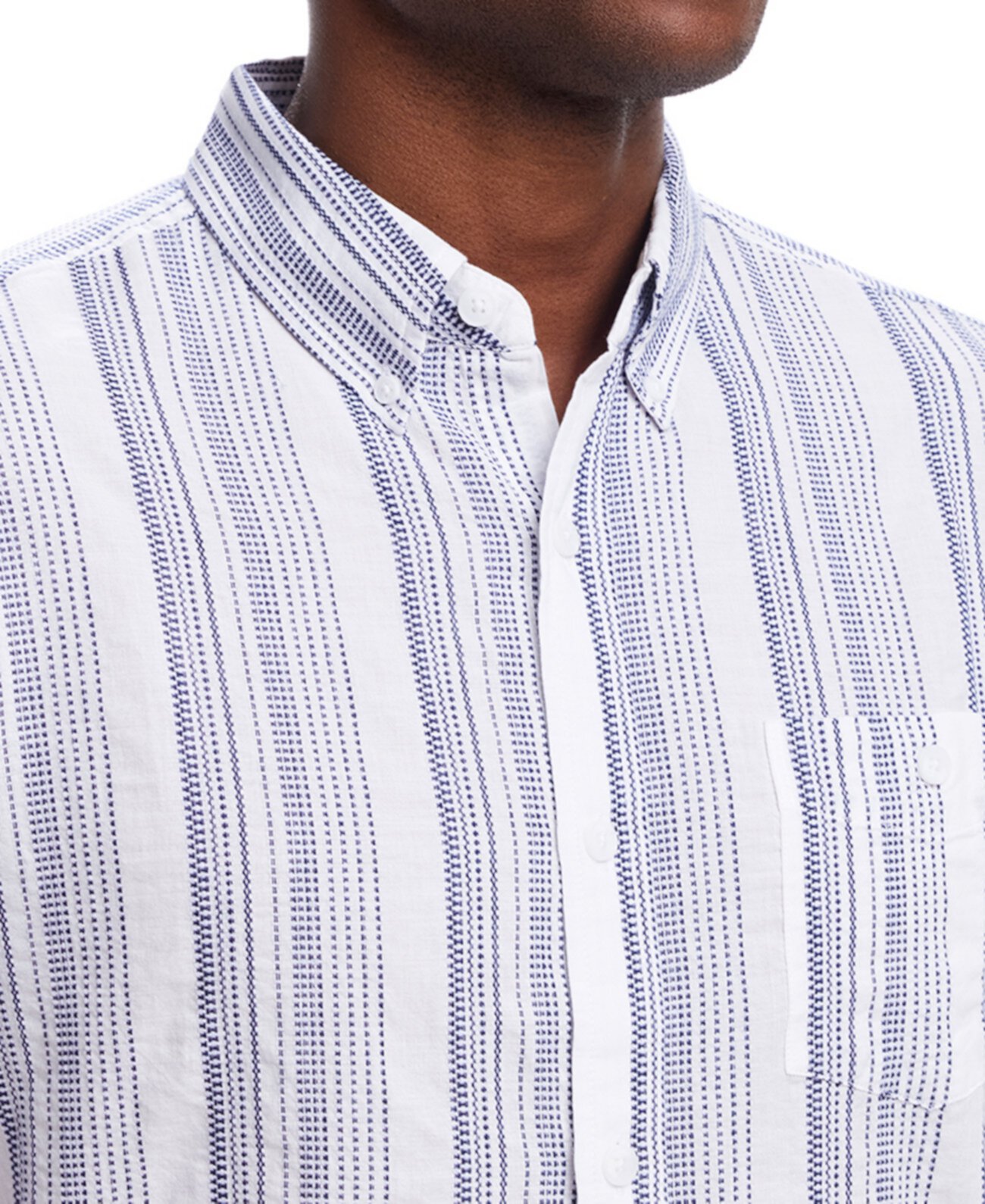 Men's Short Sleeve Cotton Shirt with Ticking Stripe Weatherproof Vintage