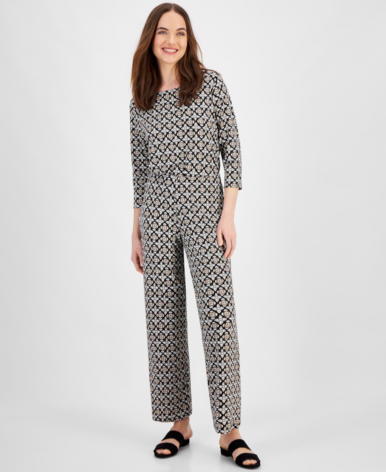 Women's Geo-Printed Wide-Leg Pants, Created for Macy's J&M Collection