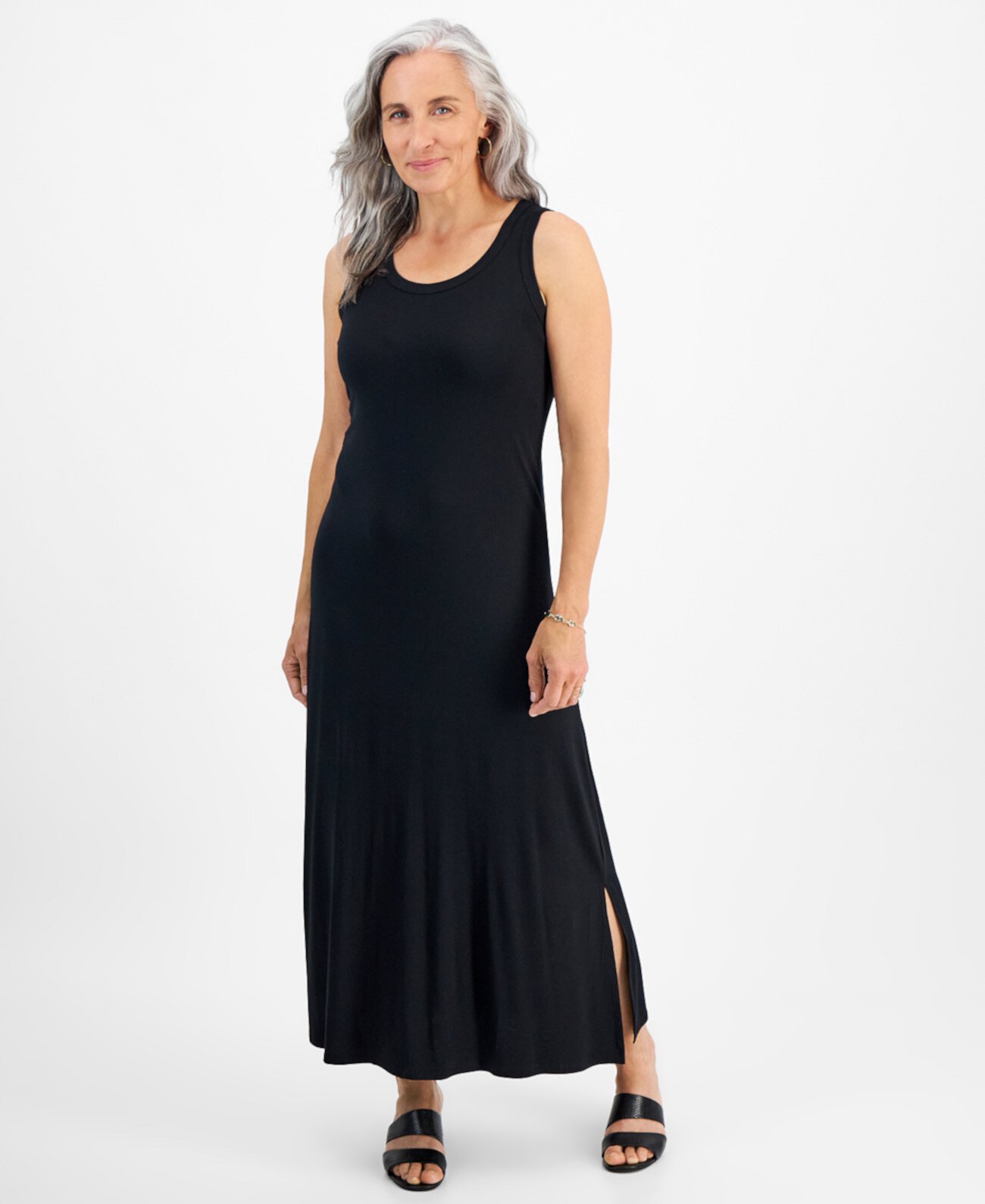 Petite Sleeveless Side Slit Knit Maxi Dress, Created for Macy's Style & Co