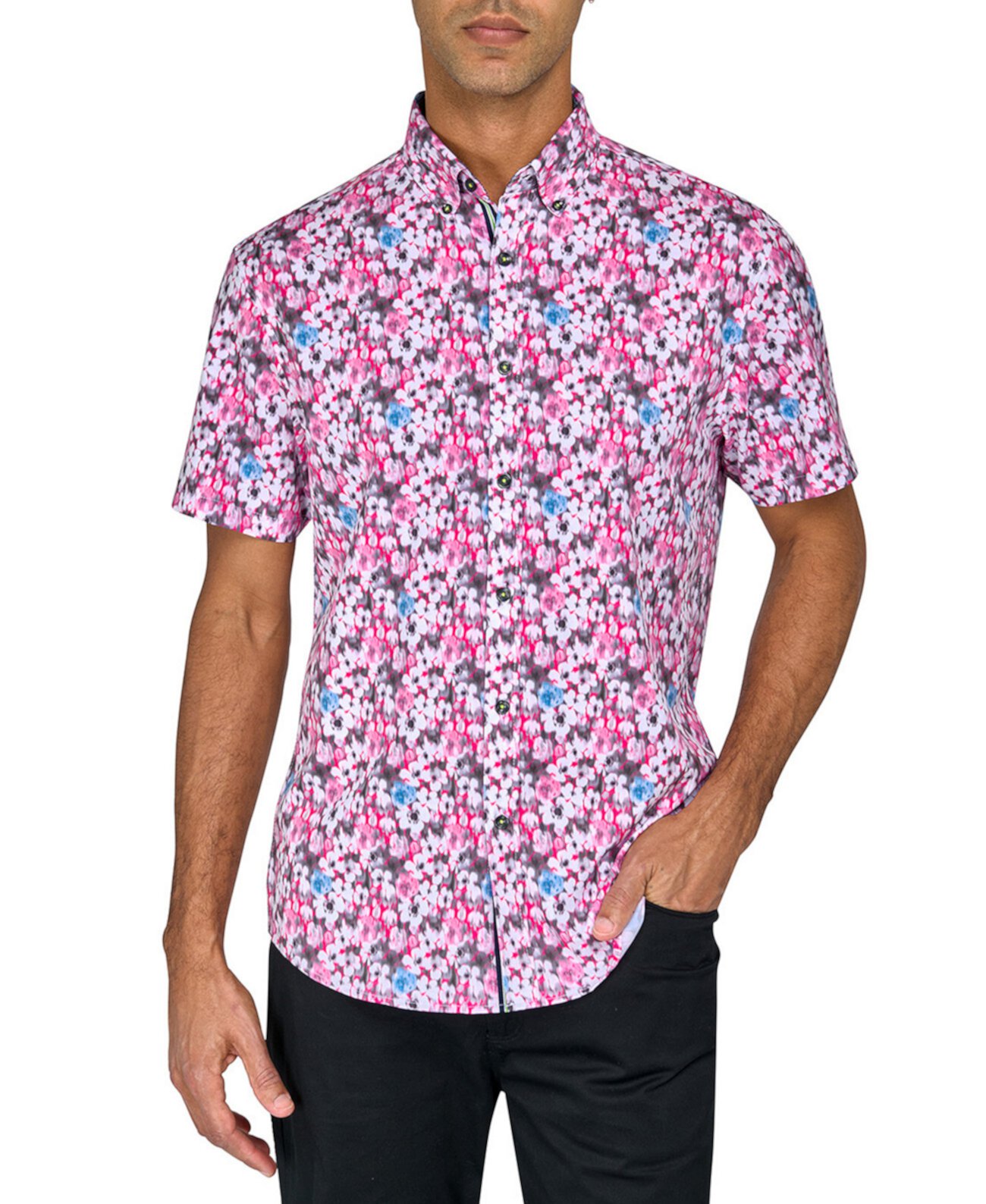 Men's Regular-Fit Non-Iron Performance Stretch Blurred Floral Button-Down Shirt Society of Threads
