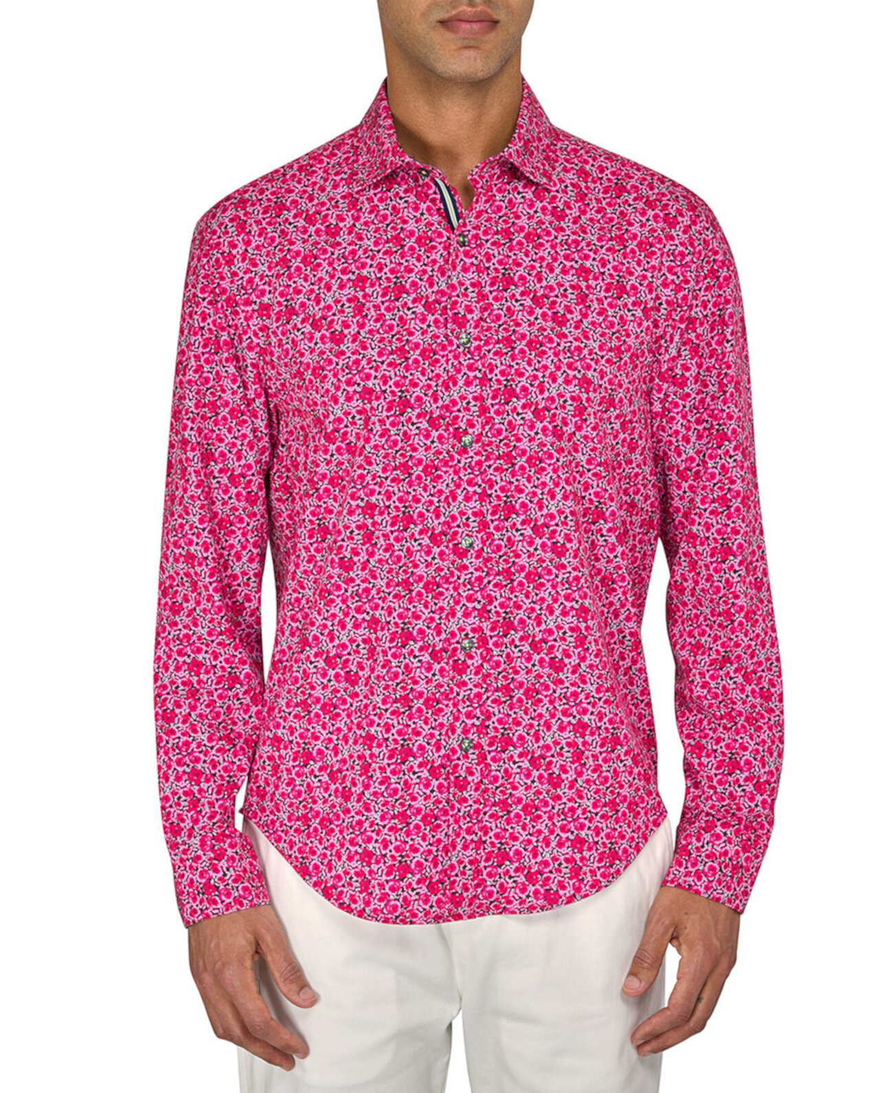 Men's Regular-Fit Non-Iron Performance Stretch Rose-Print Button-Down Shirt Society of Threads