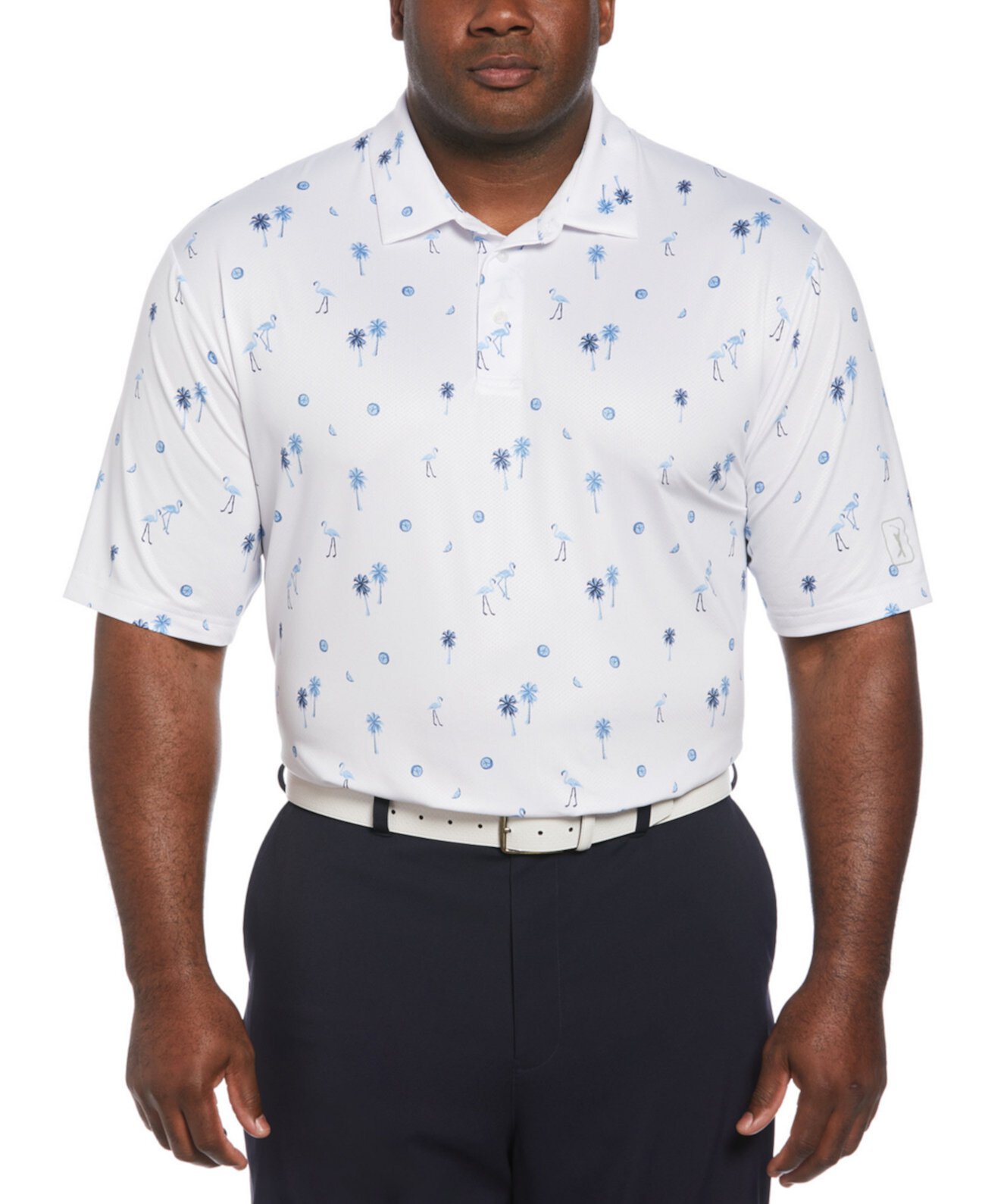 Мужская футболка-поло PGA TOUR с короткими рукавами и принтом фламинго и пальмы PGA TOUR