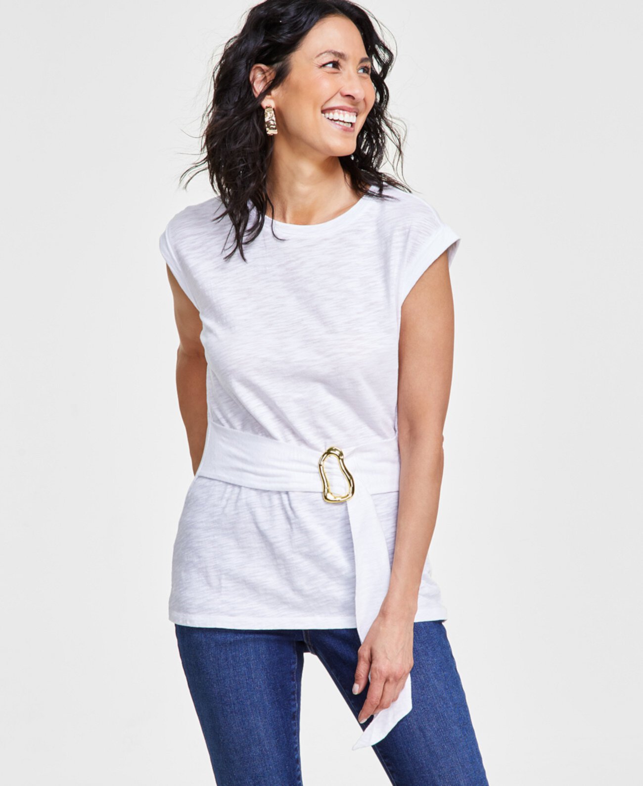 Women's Crewneck Belted Top, Created for Macy's I.N.C. International Concepts