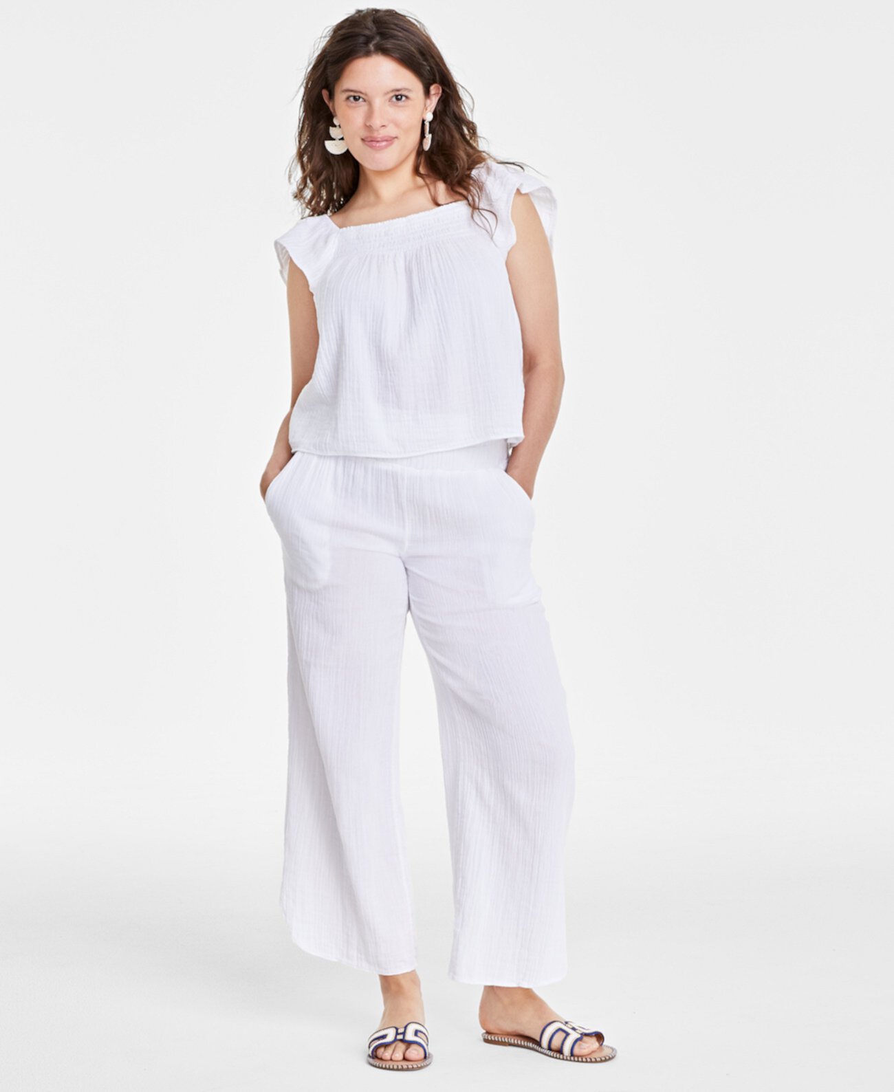 Women's Cotton Gauze Flutter-Sleeve Top, Created for Macy's On 34th