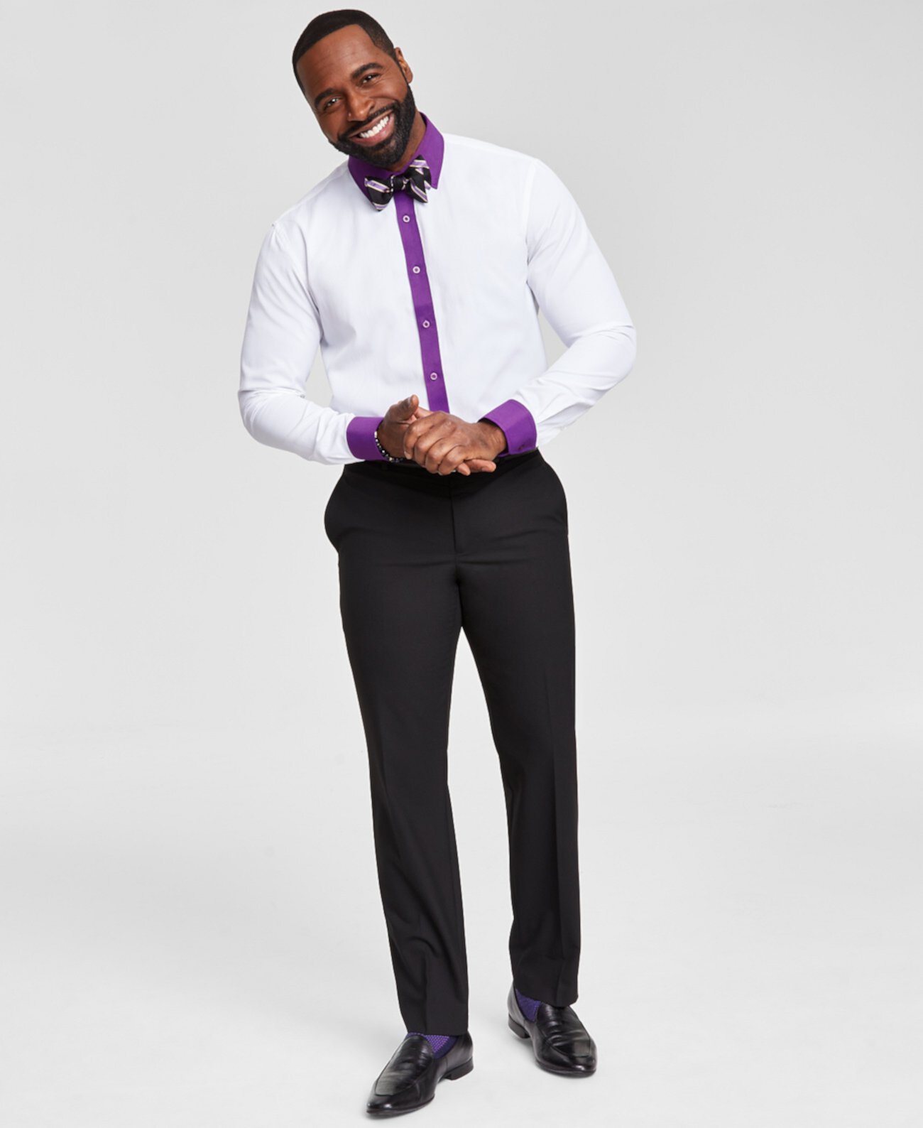 Men's Slim-Fit Purple Trim Solid Dress Shirt Tayion Collection