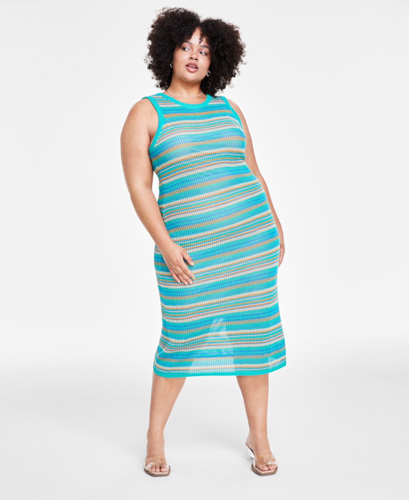 Trendy Plus Size Sleeveless Crochet Midi Dress, Created for Macy's Bar III