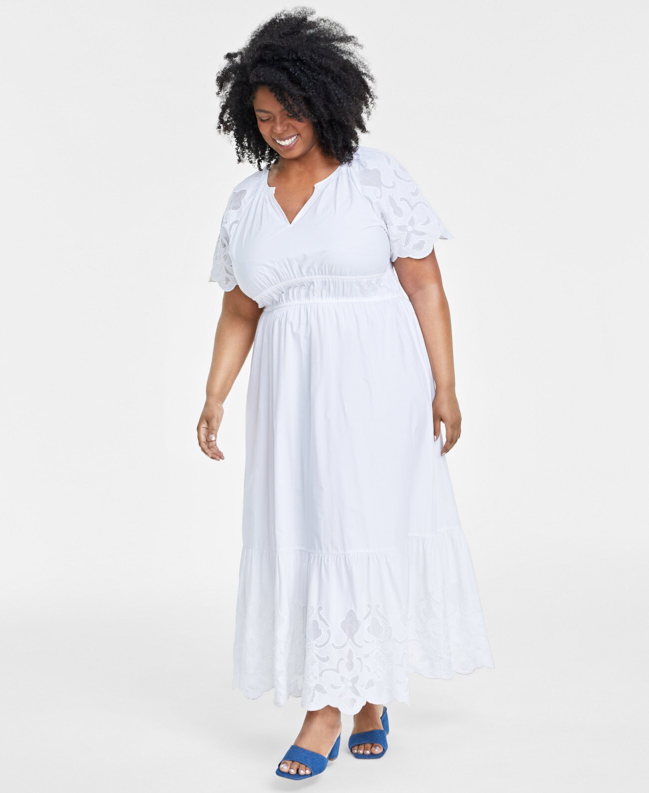 Trendy Plus Size Lace-Trim Maxi Dress, Created for Macy's On 34th