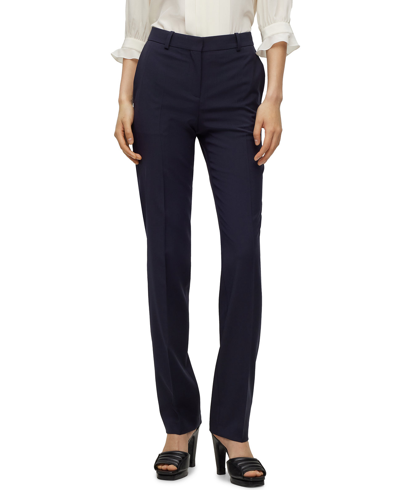 Women's Virgin Wool Regular-Fit High-Rise Pants BOSS