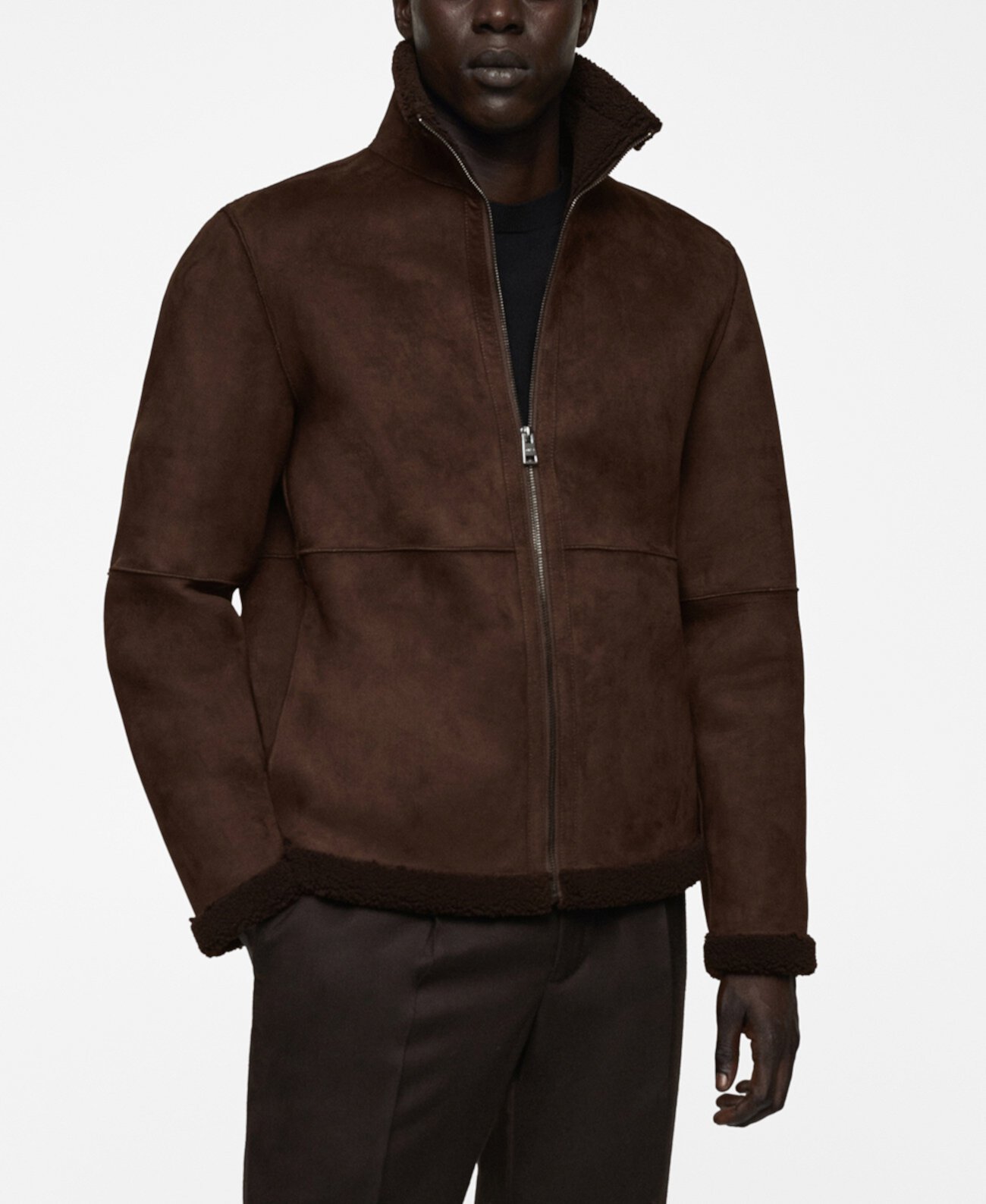 Men's Shearling-Lined Leather-Effect Jacket MANGO