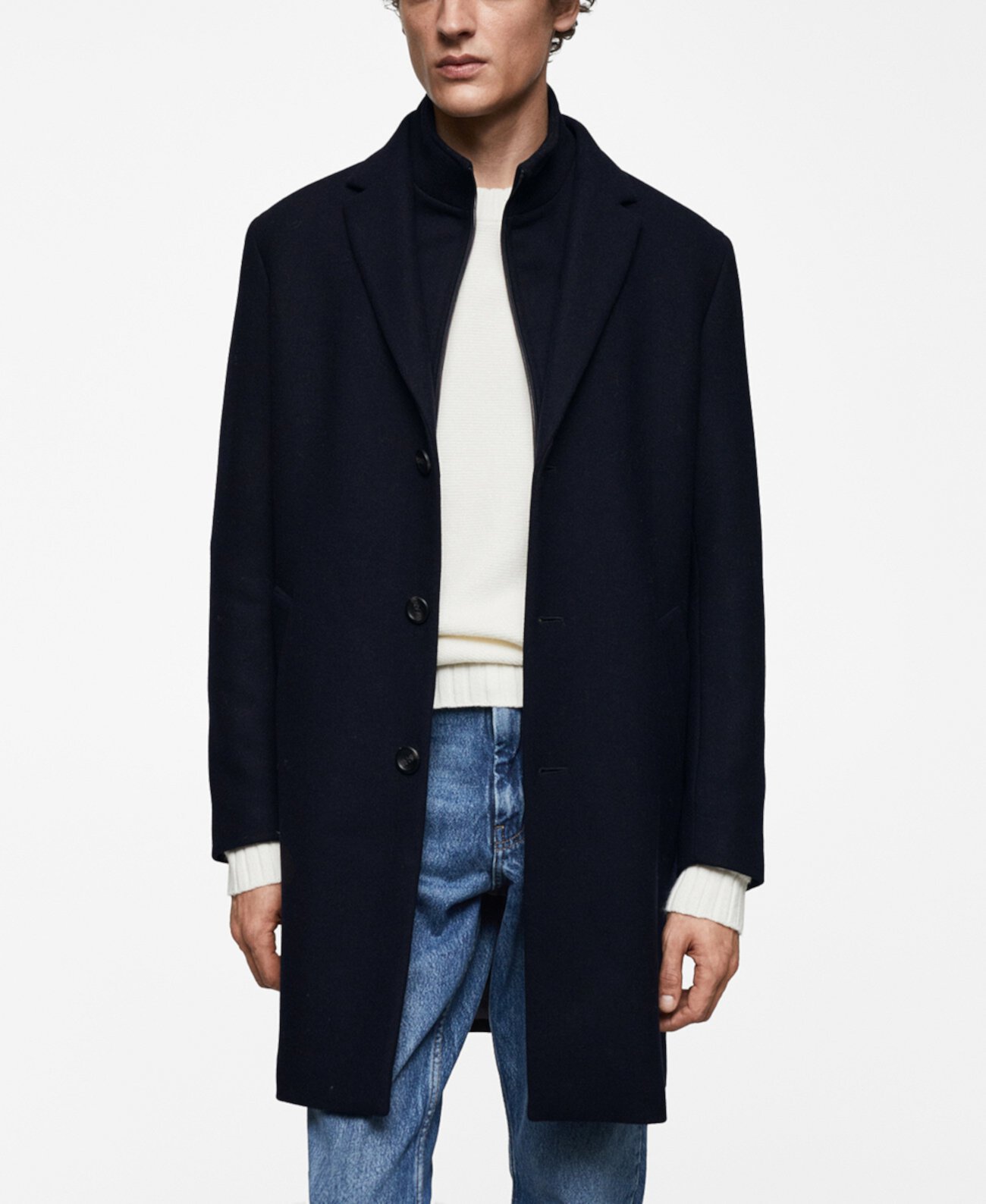 Men&apos;s Detachable Collar Wool Coat <b>MANGO</b>.