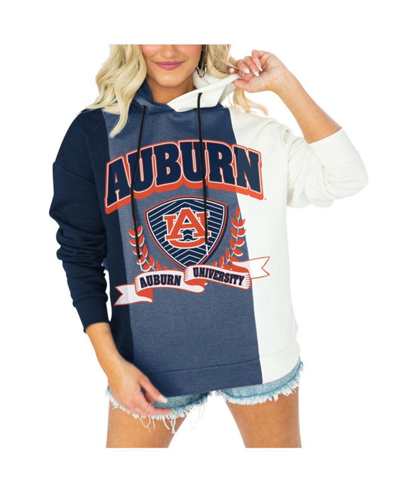 Women's Navy Auburn Tigers Hall of Fame Colorblock Pullover Hoodie Gameday Couture