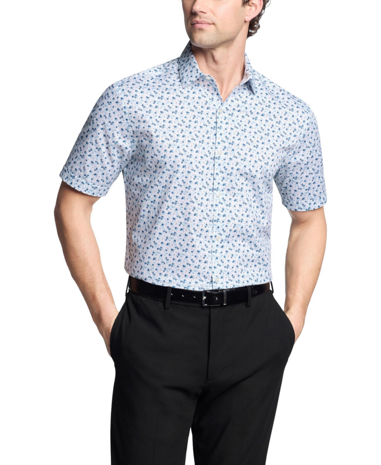 Мужская Классическая рубашка Van Heusen Flex Collar Slim Fit Short Sleeve Van Heusen