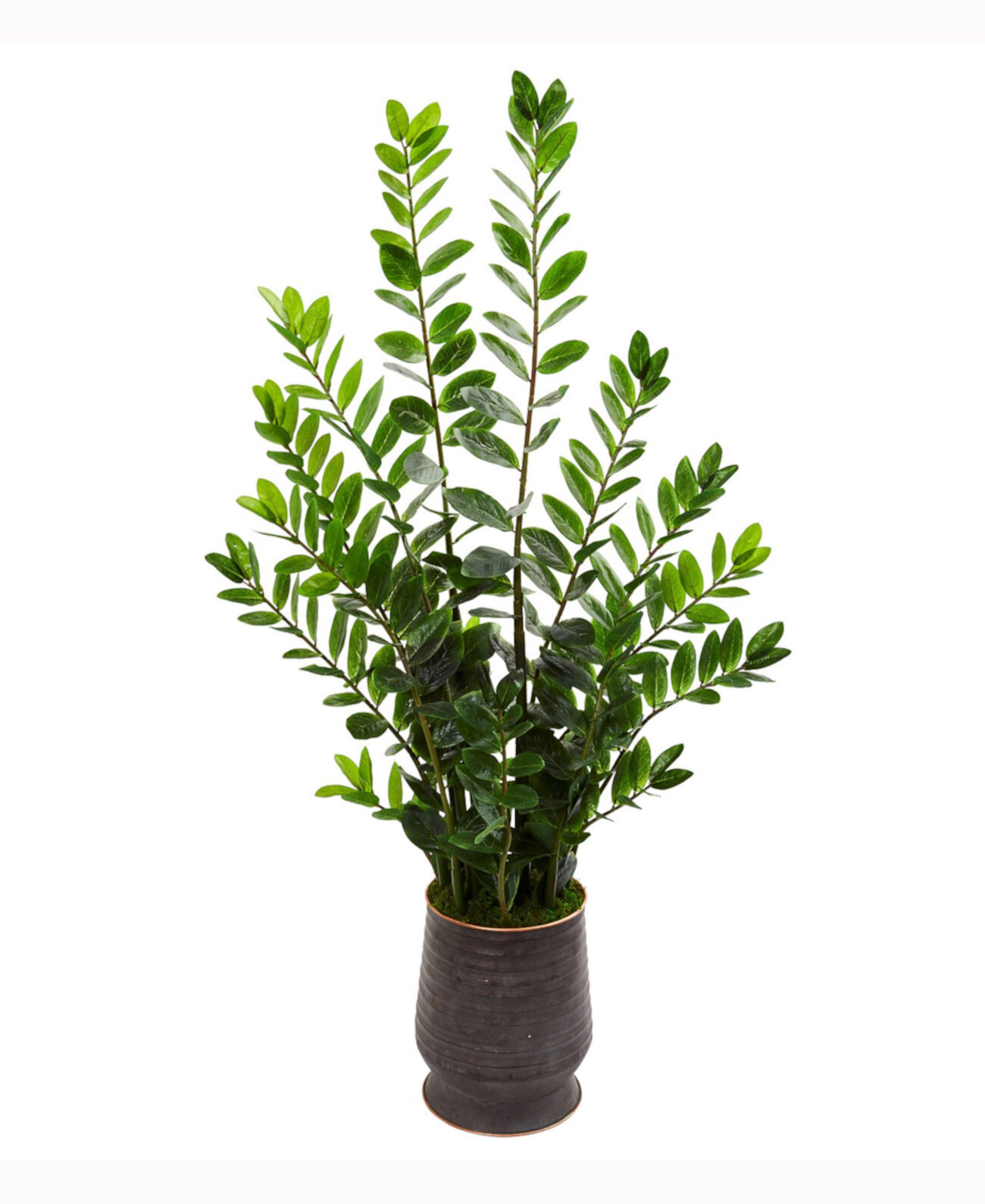 4.5ft. Zamioculcas Artificial Plant in Ribbed Metal Planter NEARLY NATURAL