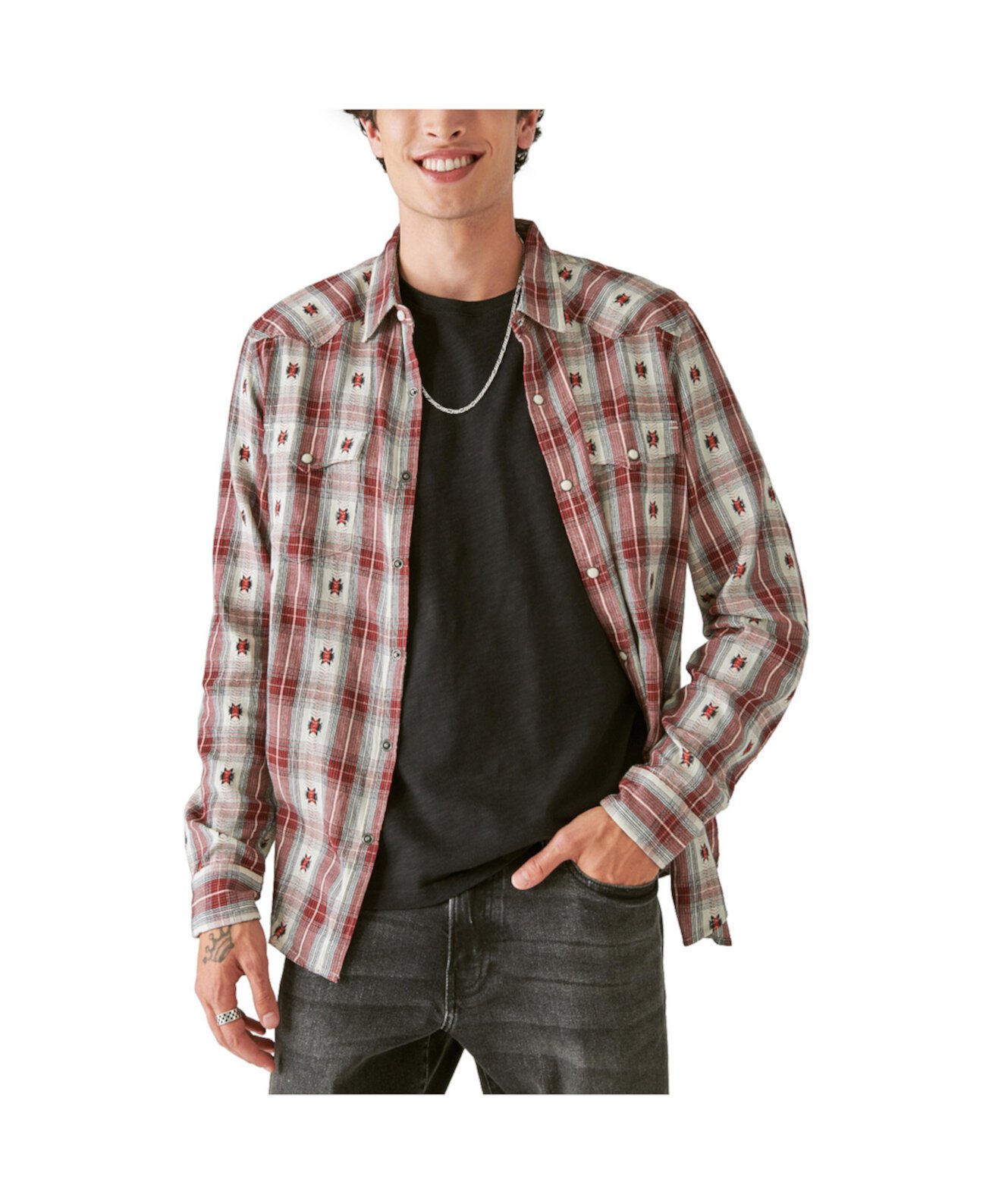 Men's Plaid Dobby Button-Down Western Shirt Lucky Brand