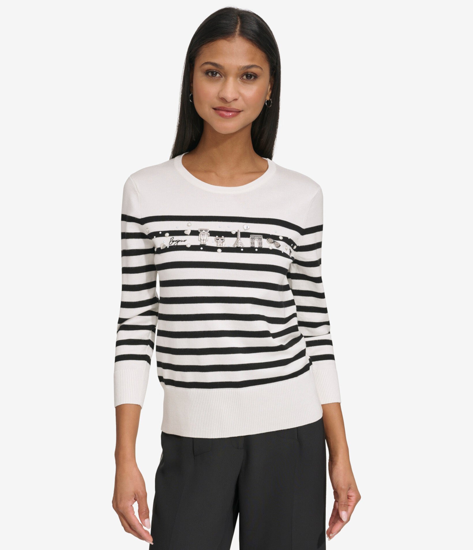 STRIPED PULLOVER SWEATER WITH PINS Karl Lagerfeld Paris