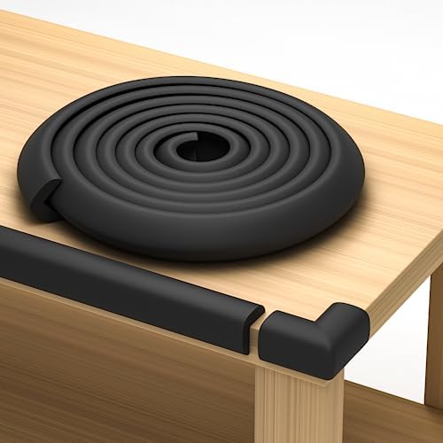 Furniture Edge and Corner Guards | 20.4ft Protective Foam Cushion | 18ft Bumper 8 Adhesive Childsafe Corners | Baby Child Proofing Set NonToxic and Safe for Table, Fireplace, Countertop | Black Komfortology