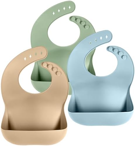 Cuddle Campus Set of 3 Silicone Bibs for Babies & Toddlers,Soft Adjustable Bibs with Pocket Food Catcher for Baby Girl, Boy Cuddle Campus