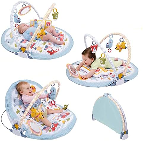 Yookidoo Baby Gym Lay to Sit-Up Playmat. 3-in-1 Newborns Activity Center with Tummy Time Toys, Pillow & Infant Miror. 0-12 Month Yookidoo