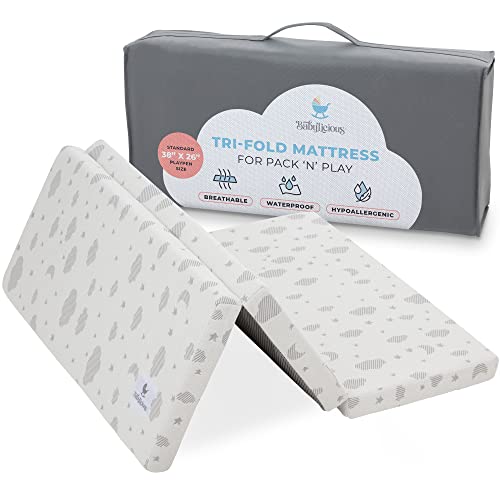 Waterproof Pack and Play Mattress Topper - 38" x 26" | Roll Up Style - Breathable Soft Memory Foam - Portable Playard Mattress Topper- Baby Foam Playpen Mattresses for Babies Babylicious