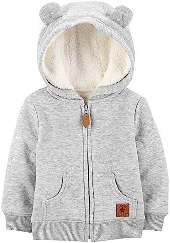 Simple Joys by Carter's Baby Hooded Sweater Jacket with Sherpa Lining, Grey, 12 Months Carter's
