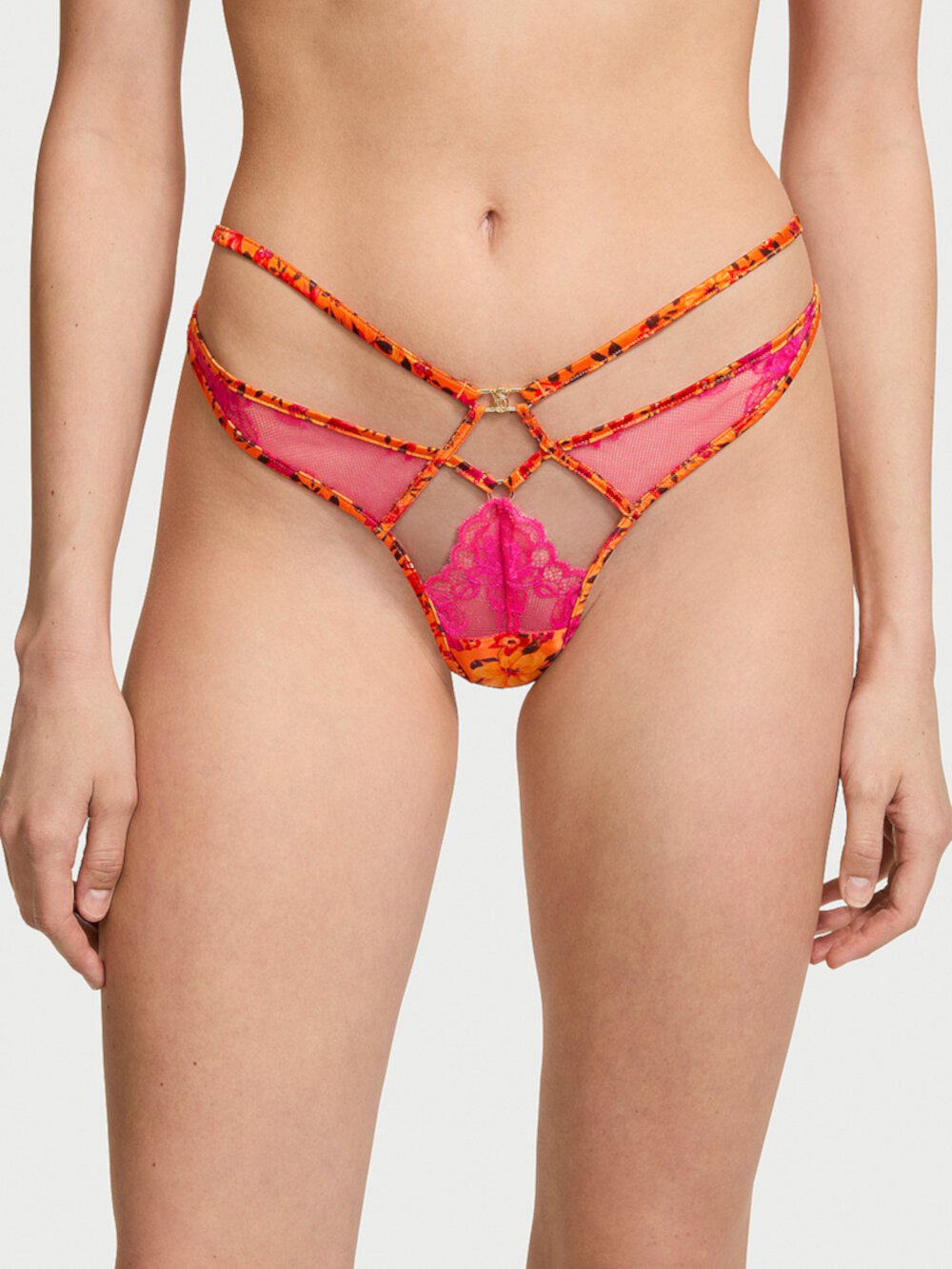 Tropical Satin Lace High-Leg Strappy Thong Panty Very Sexy