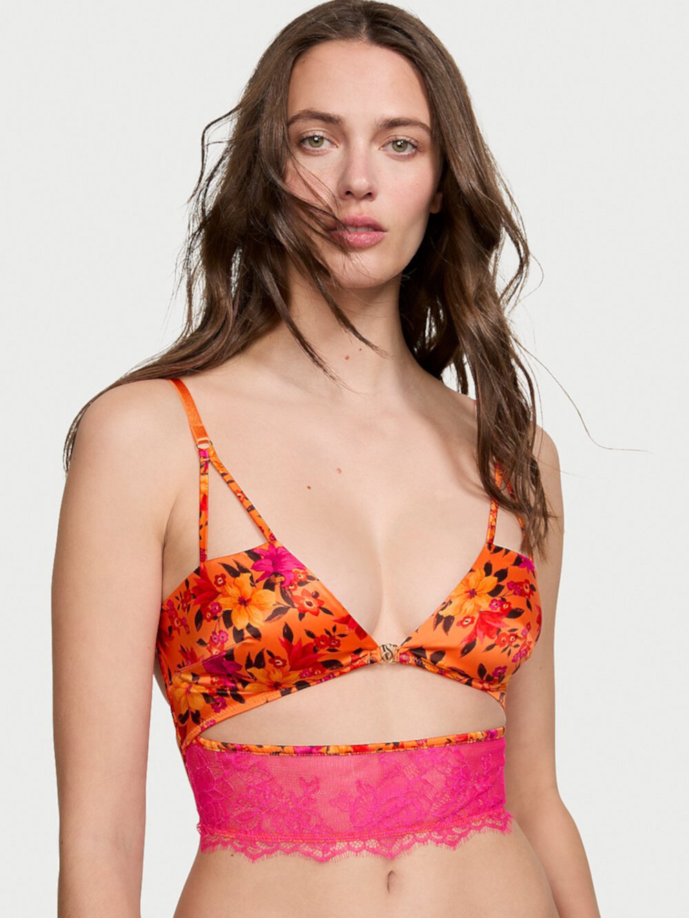 Tropical Satin Lace Cutout Bra Top Very Sexy