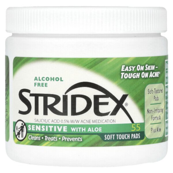 Sensitive with Aloe, Alcohol Free, 55 Soft Touch Pads Stridex