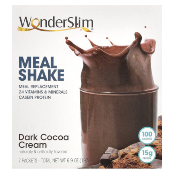 Meal Shake, Dark Cocoa Cream, 7 Packets, 28 g Each WonderSlim