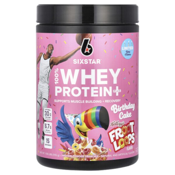 100% Whey Protein Plus, Birthday Cake Kellogg's Froot Loops, 1.55 lbs (705 g) SIXSTAR
