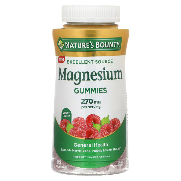 Magnesium Gummies, Raspberry, 270 mg, 90  Gummies (90 mg per Gummy) Nature's Bounty