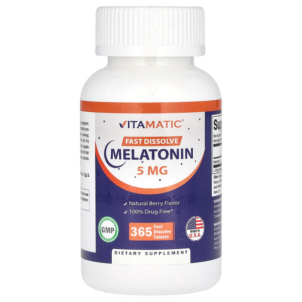 Melatonin, Natural Berry, 5 mg, 365 Fast Dissolve Tablets Vitamatic