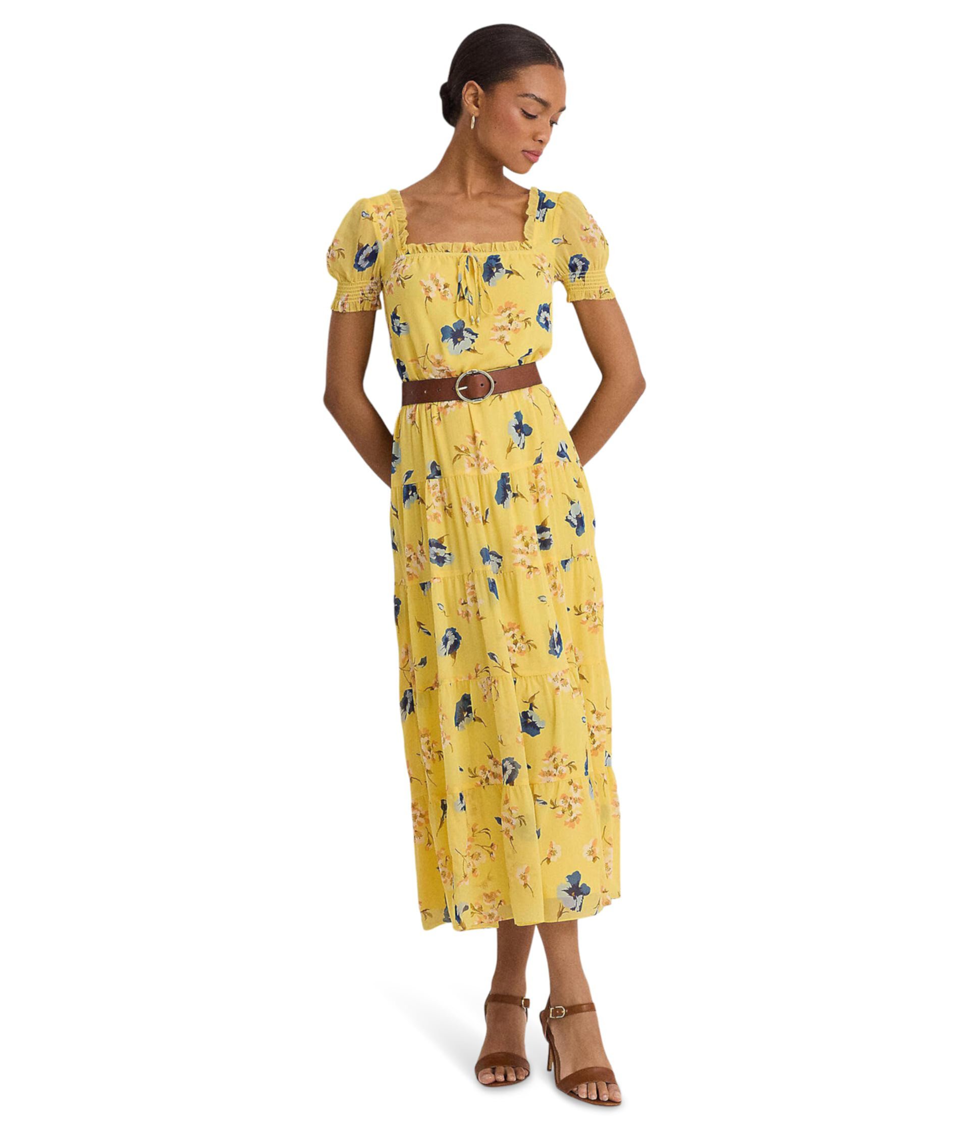 Floral Georgette Puff-Sleeve Midi Dress LAUREN Ralph Lauren
