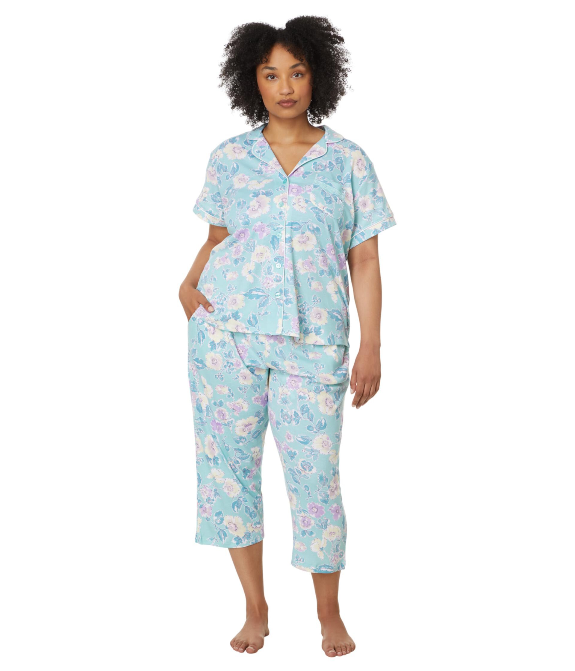 Plus Short Sleeve Girlfriend Capri PJ Set with Lace Detail Karen Neuburger